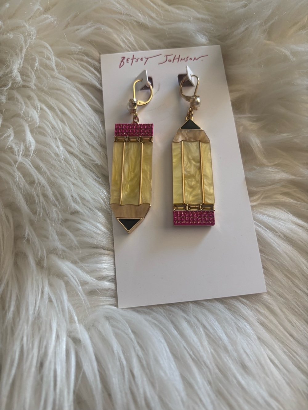 Betsey Johnson Gold-Tone Yellow and Pink Geometric Drop Earrings